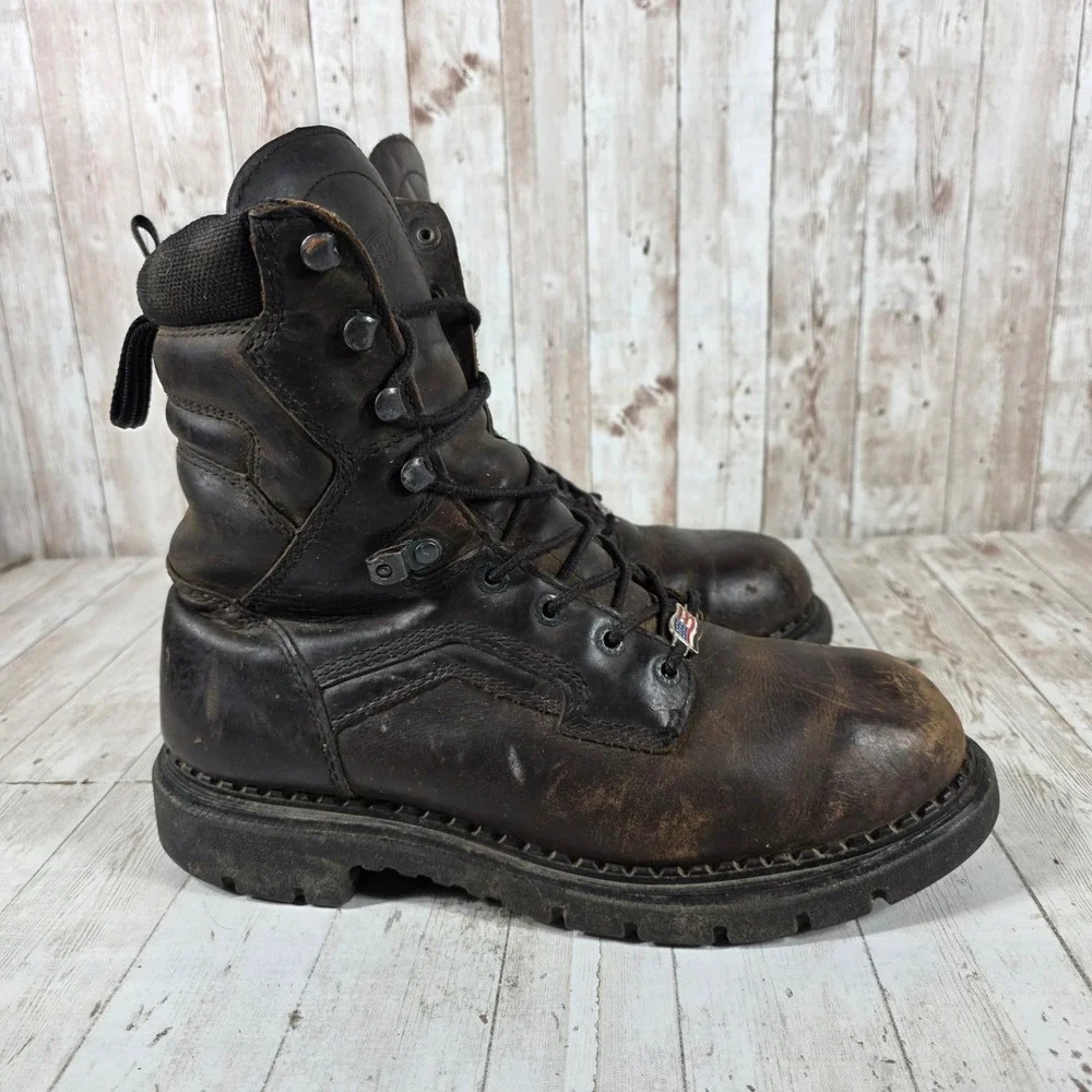 Red Wing 414 Mens 9 D Dark Brown Leather 8 Inch EH Work Boots Lace Up Lug Sole